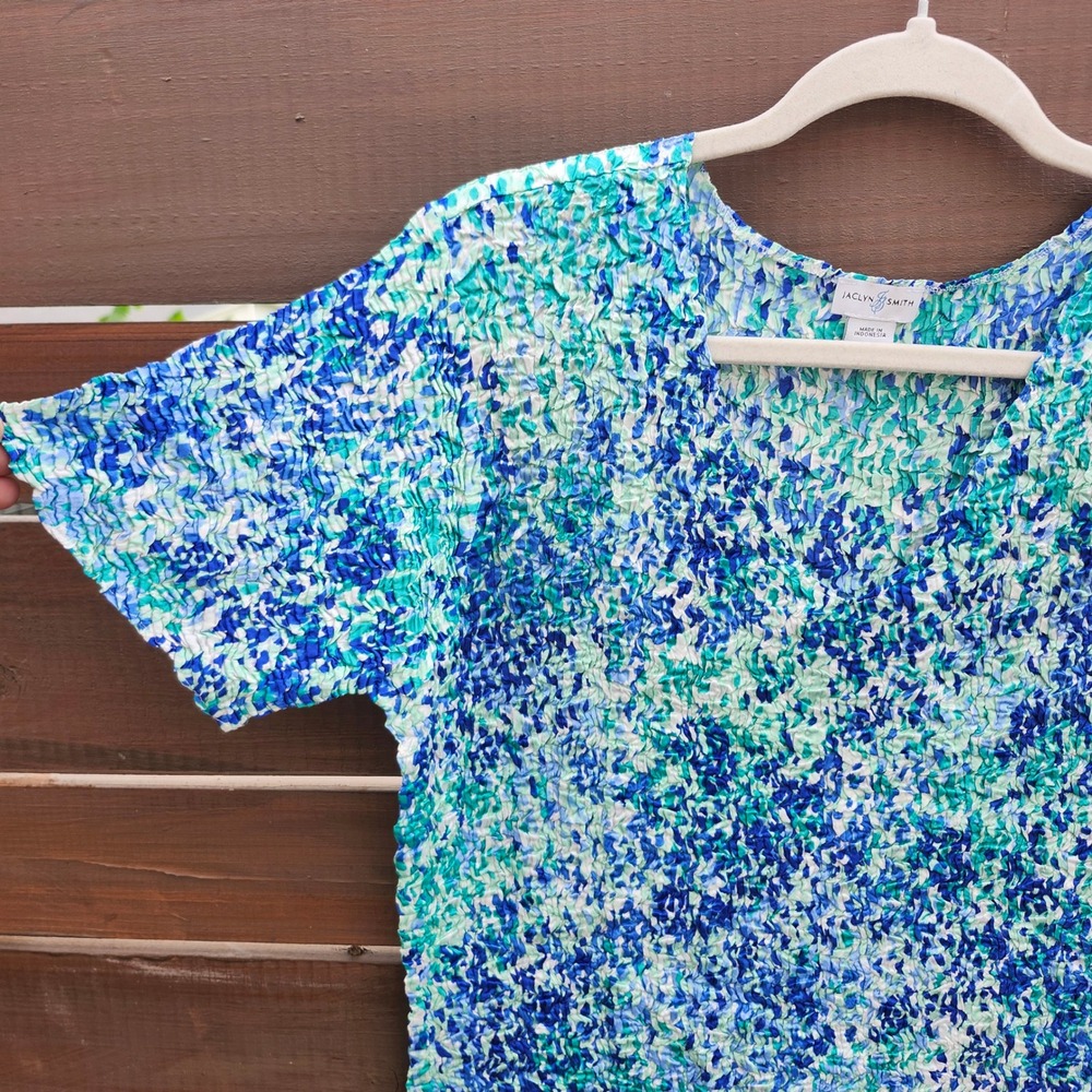 Vintage Jaclyn Smith Popcorn Top‎ Blue Green Abstract Floral size XL - Picture 3 of 11